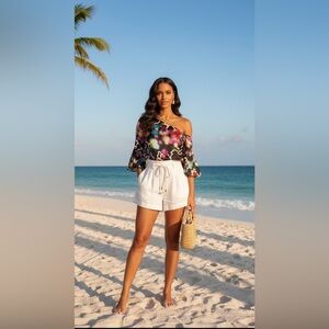 Trina Turk One Shoulder Silk Starburst Print Top M ✨